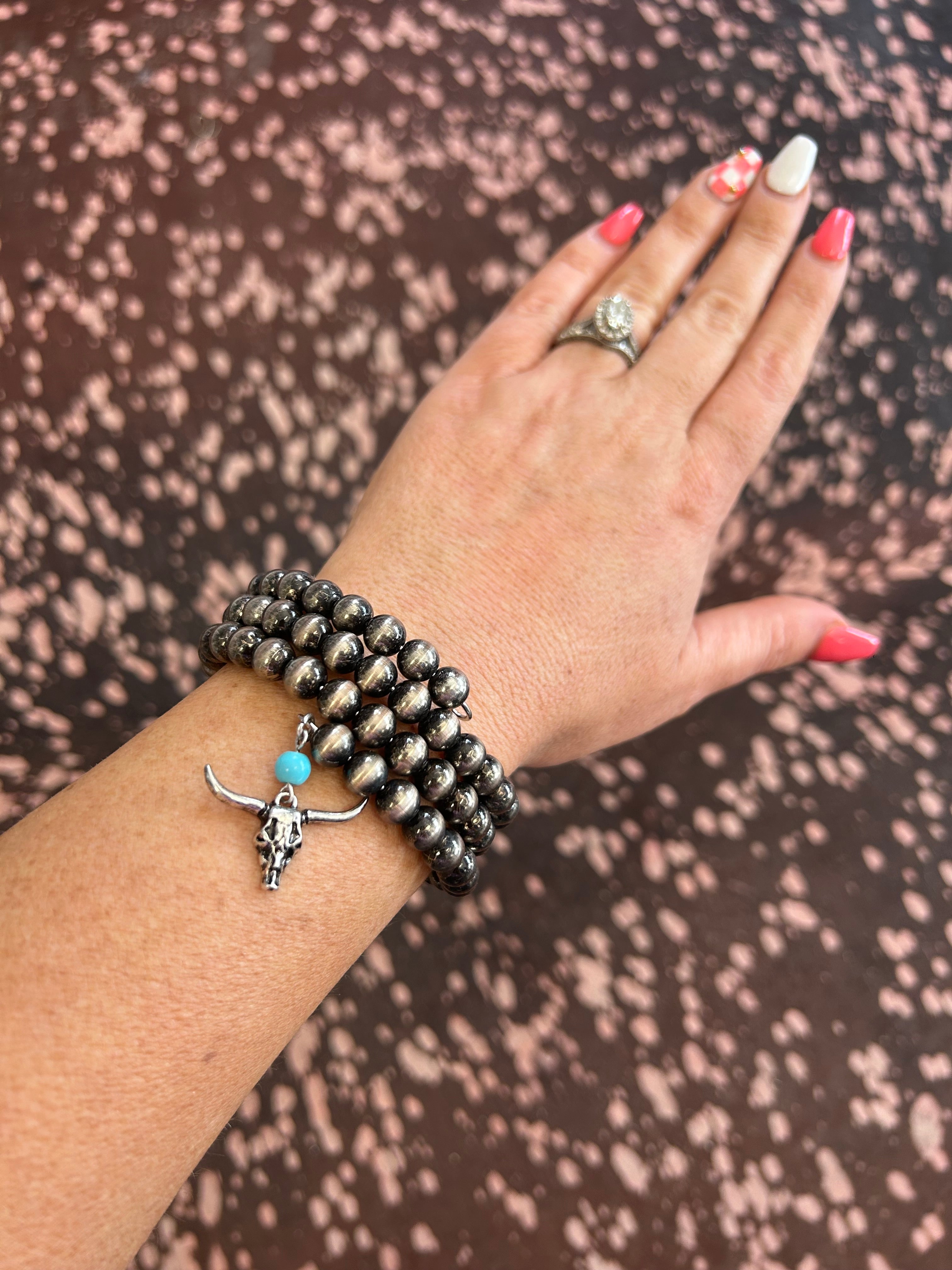 Navajo Pearl Steer Skull Bracelet
