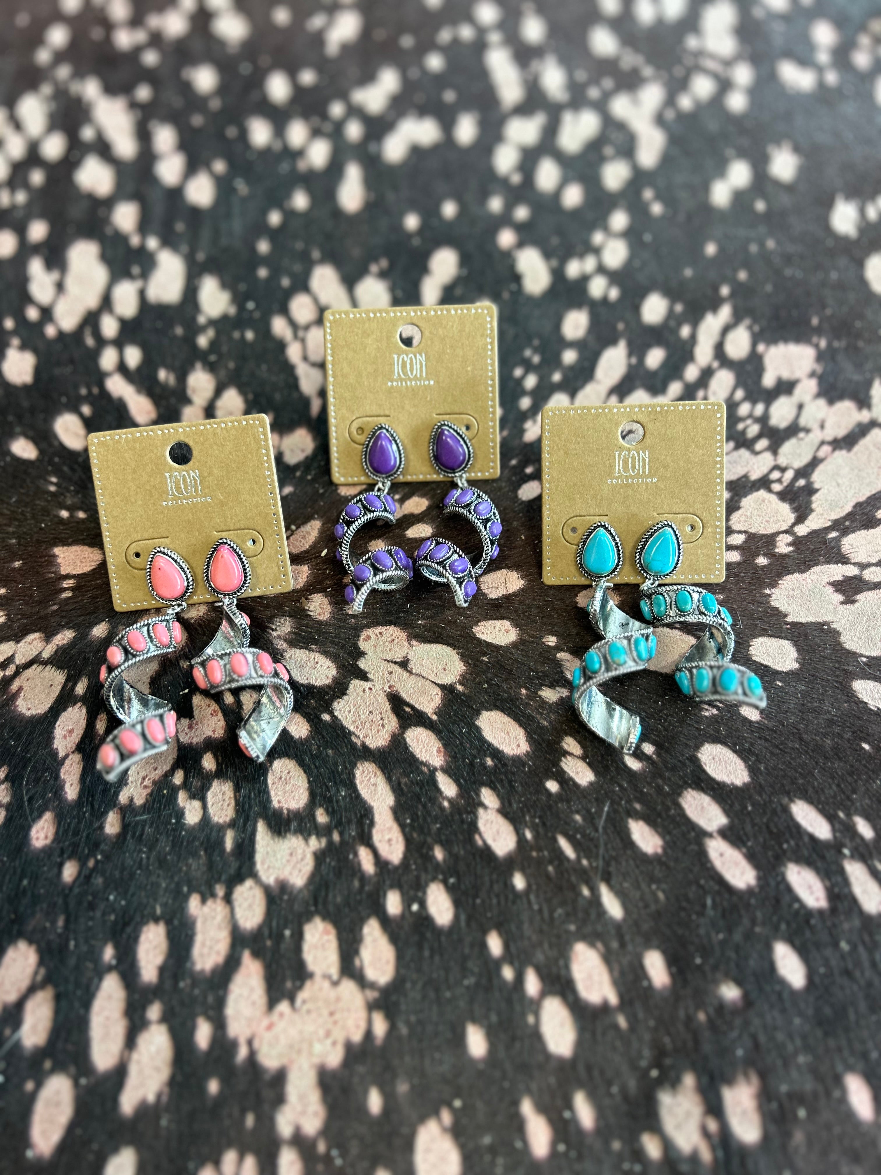 Western Semi Stone Spiral Earrings