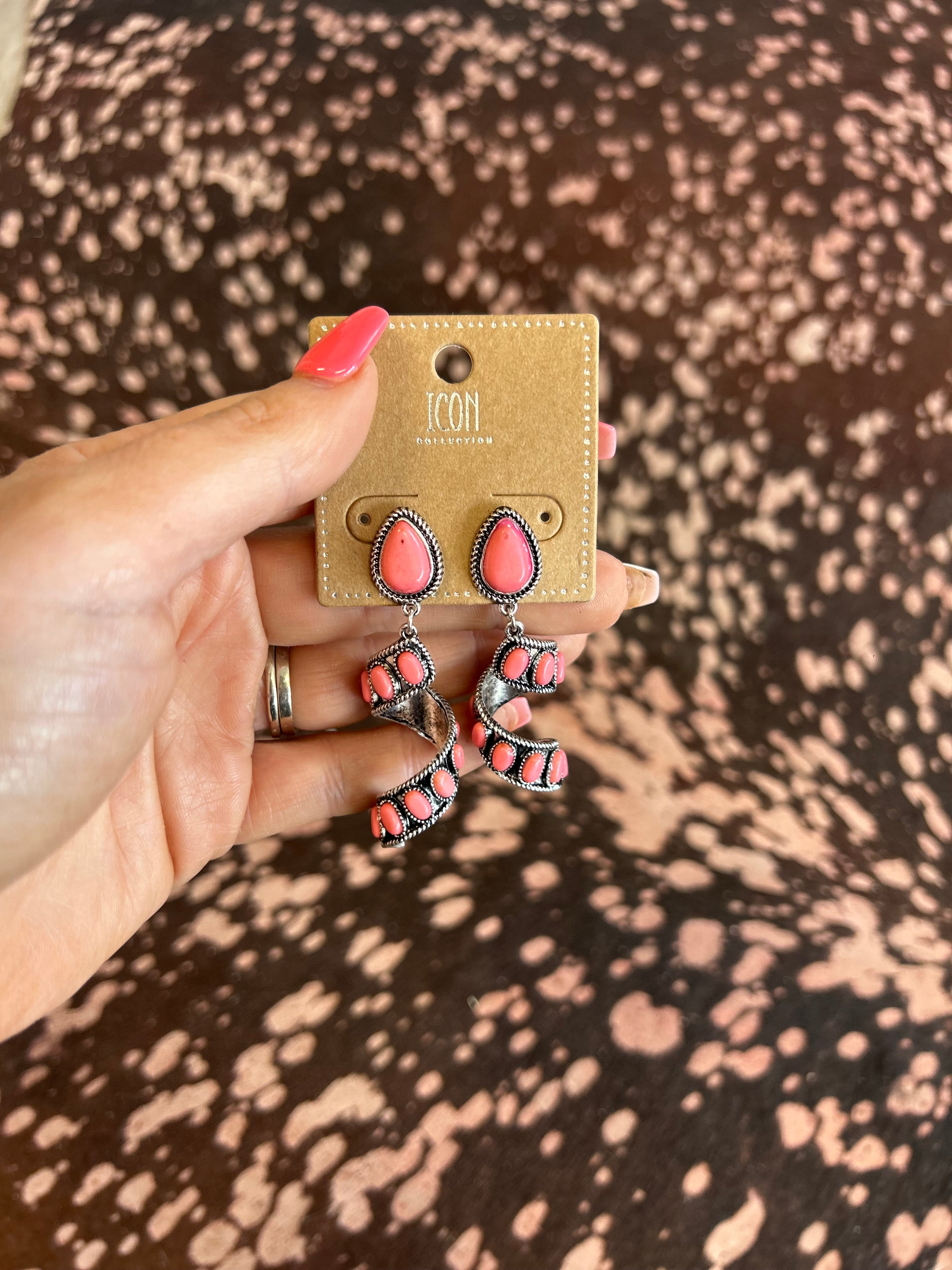 Western Semi Stone Spiral Earrings