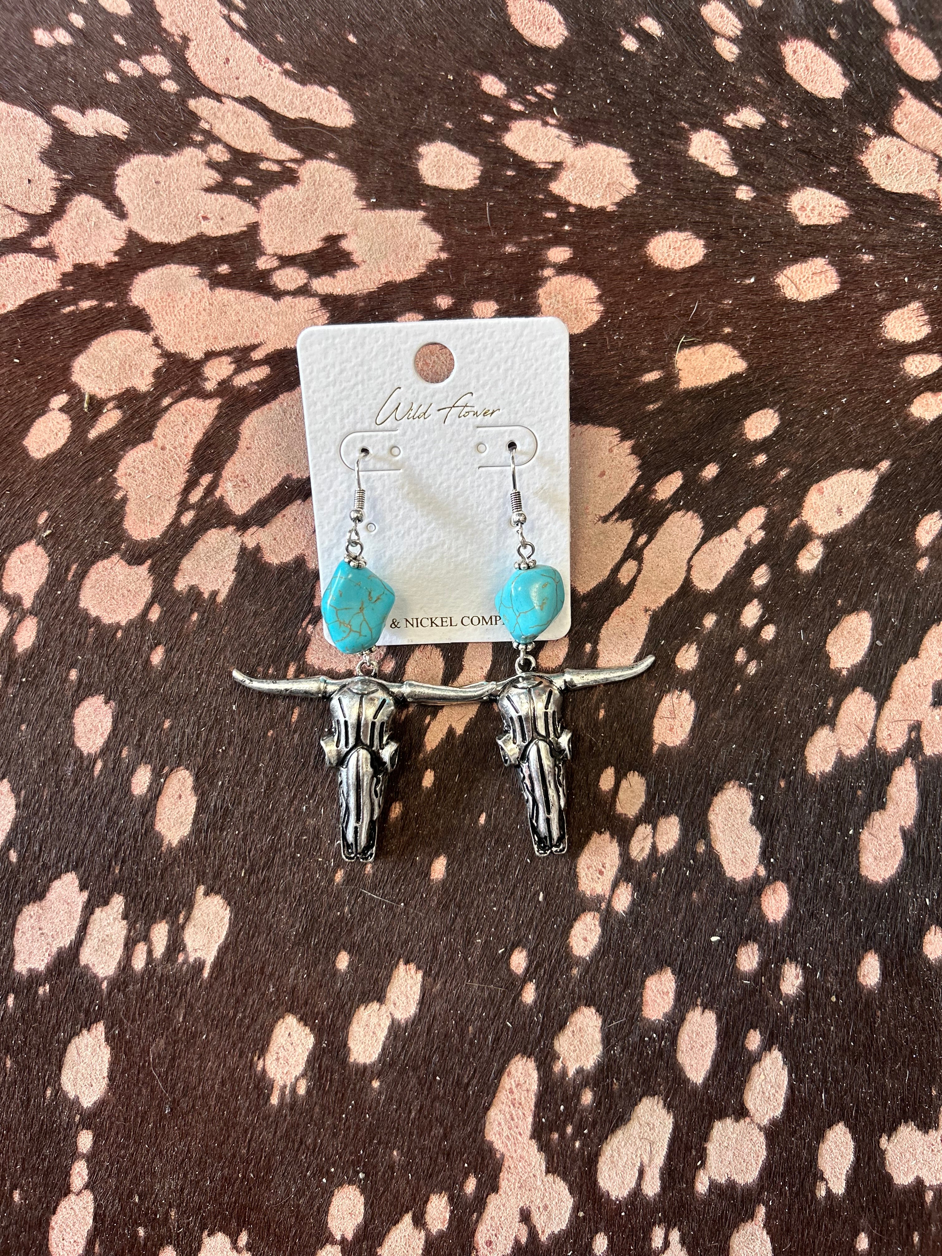 Steer Skull Dangle Earrings