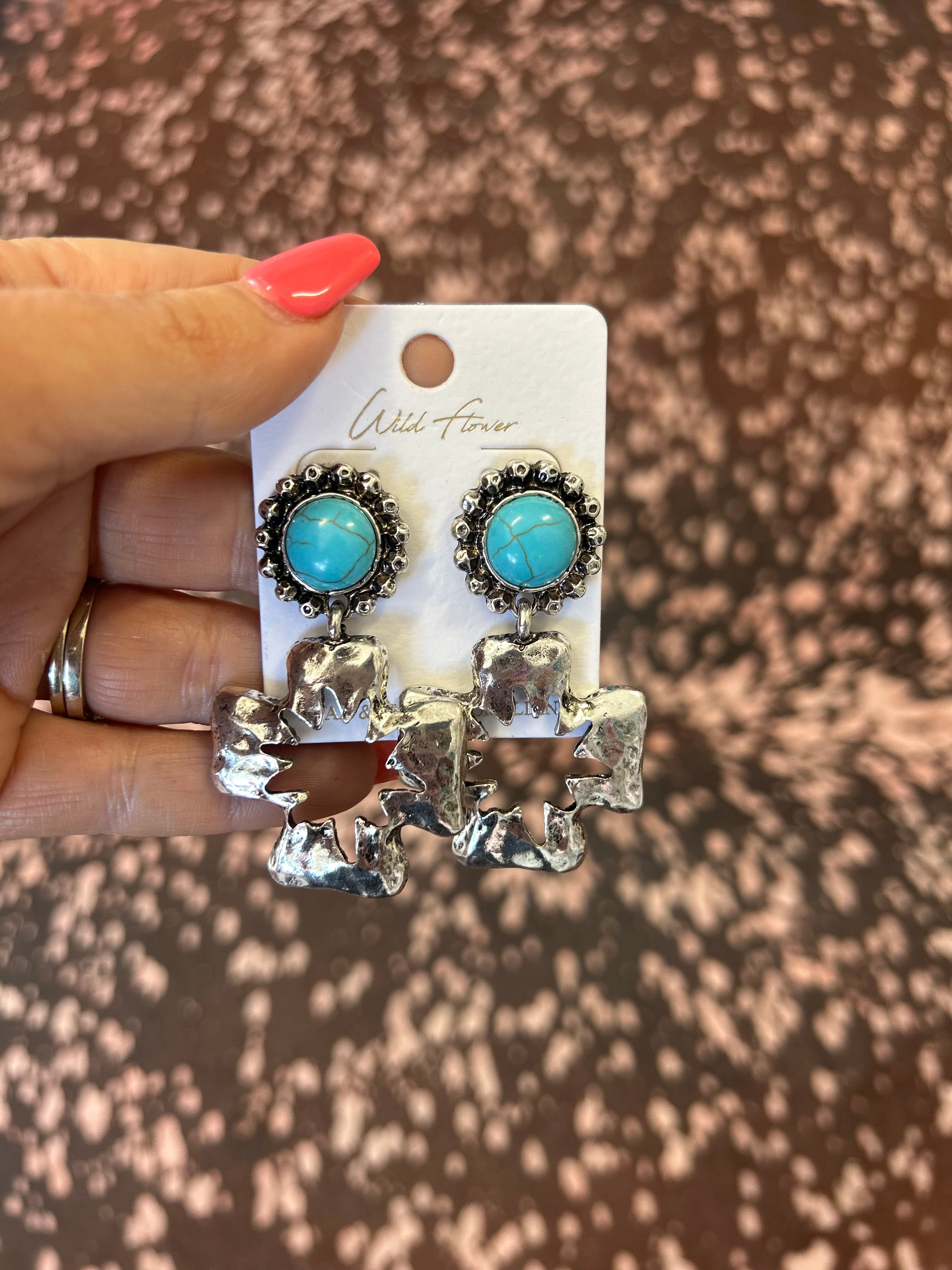 Cross Stone Stud Earrings