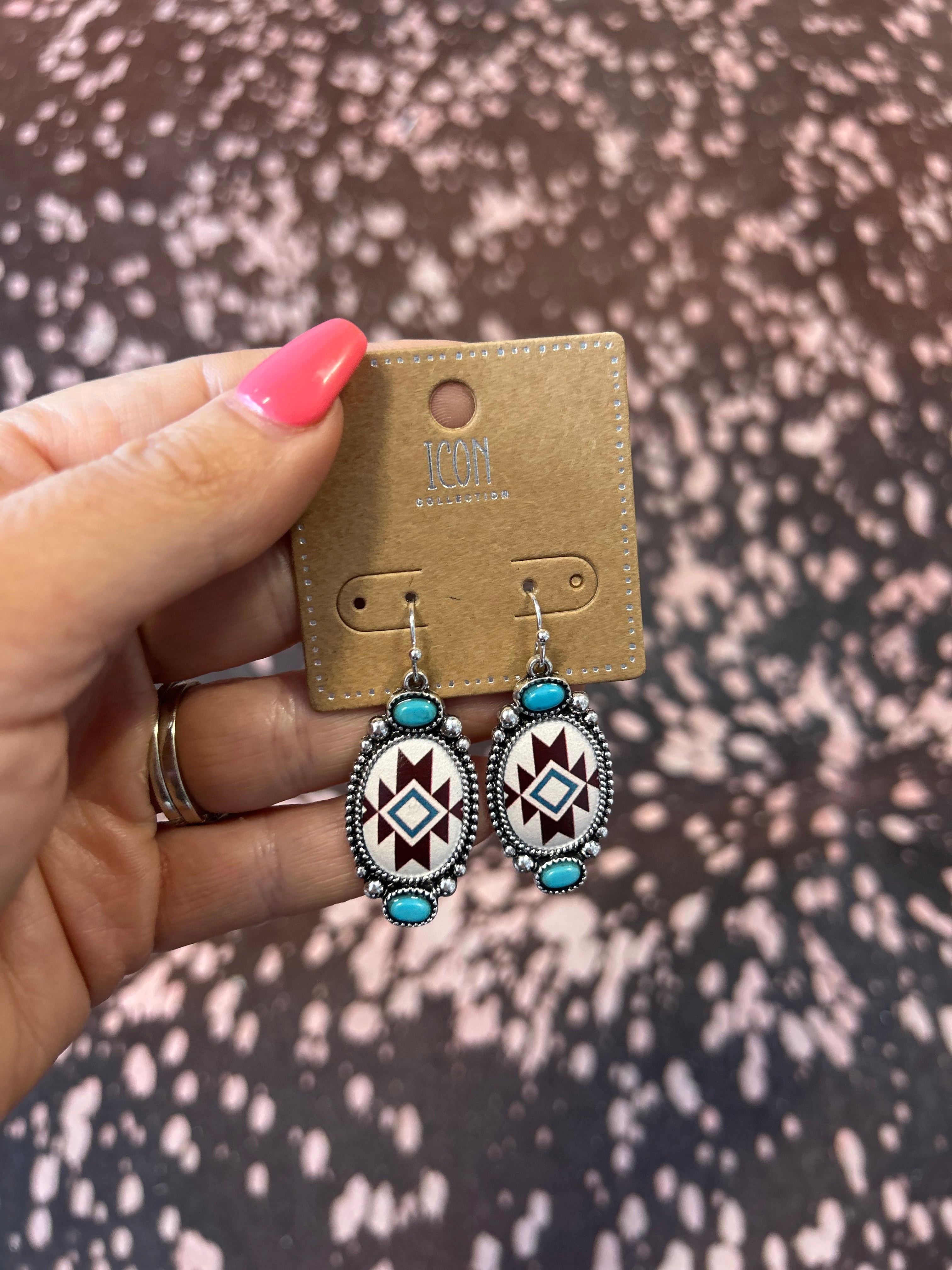 Aztec Print Stone Dangle Earrings