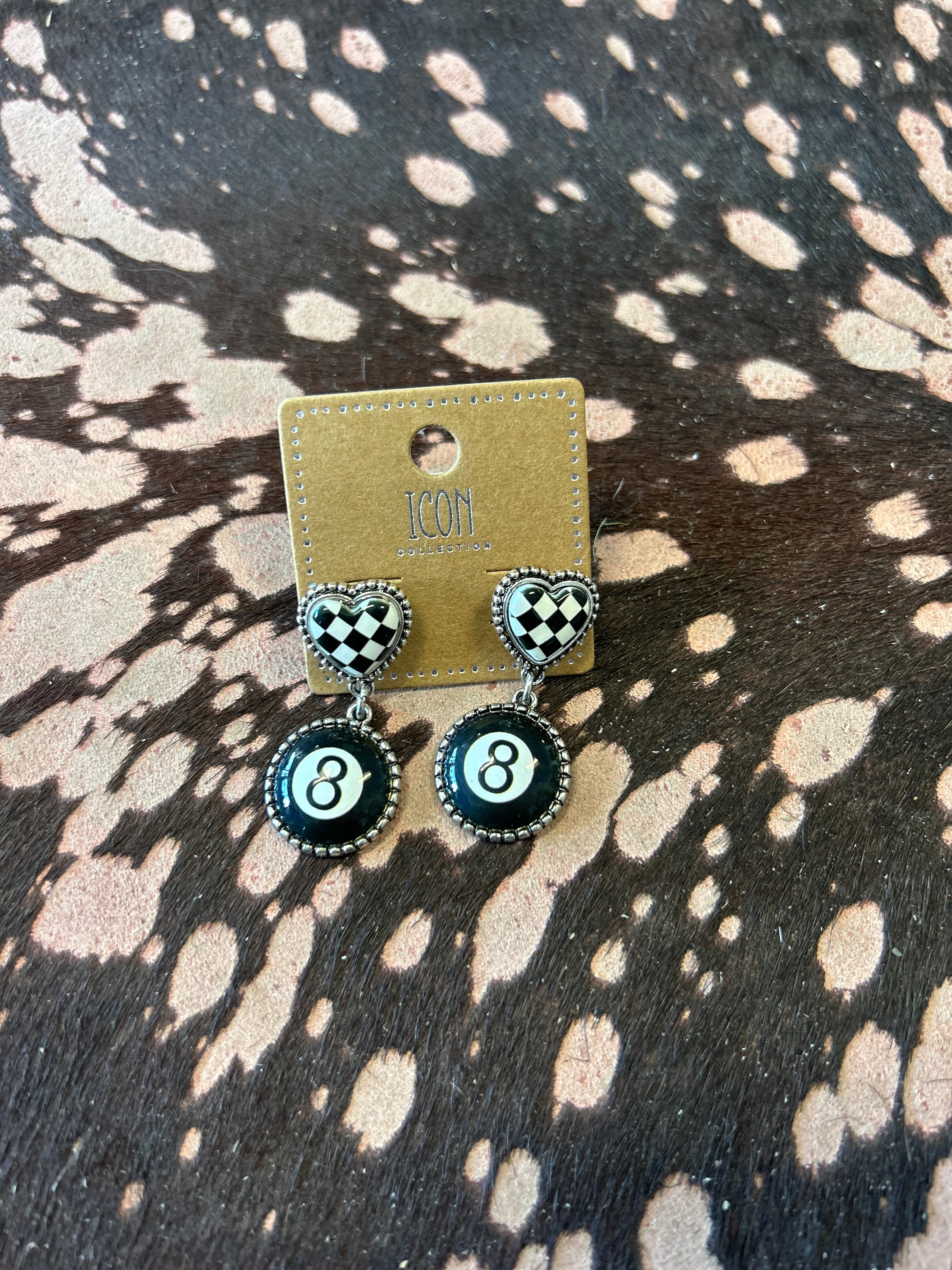 8 Ball Checker Stud Earrings