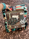 Reversible King Mia Blanket - Black Aztec/ Cowprint