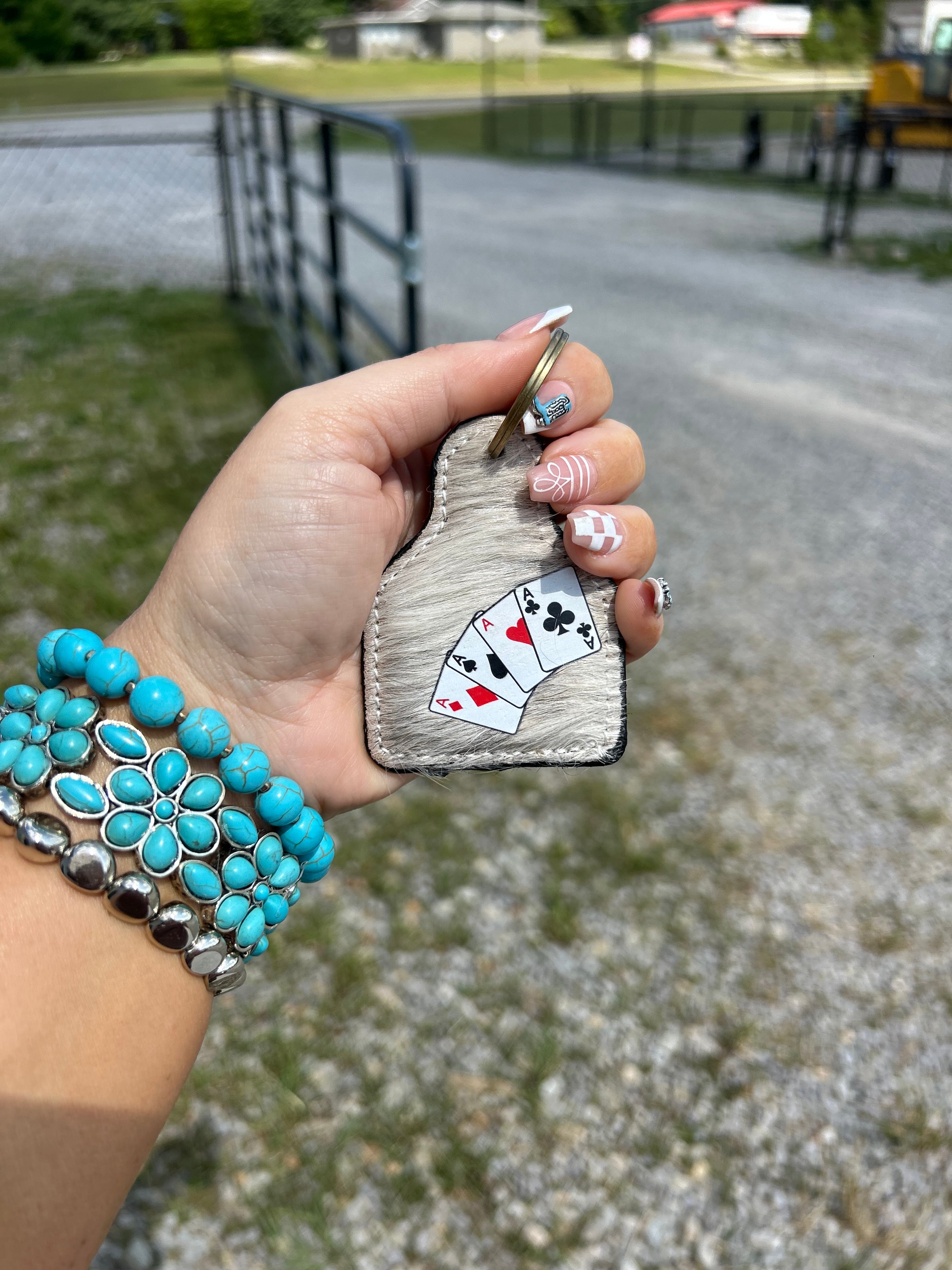 Cards All Cowhide Keychain
