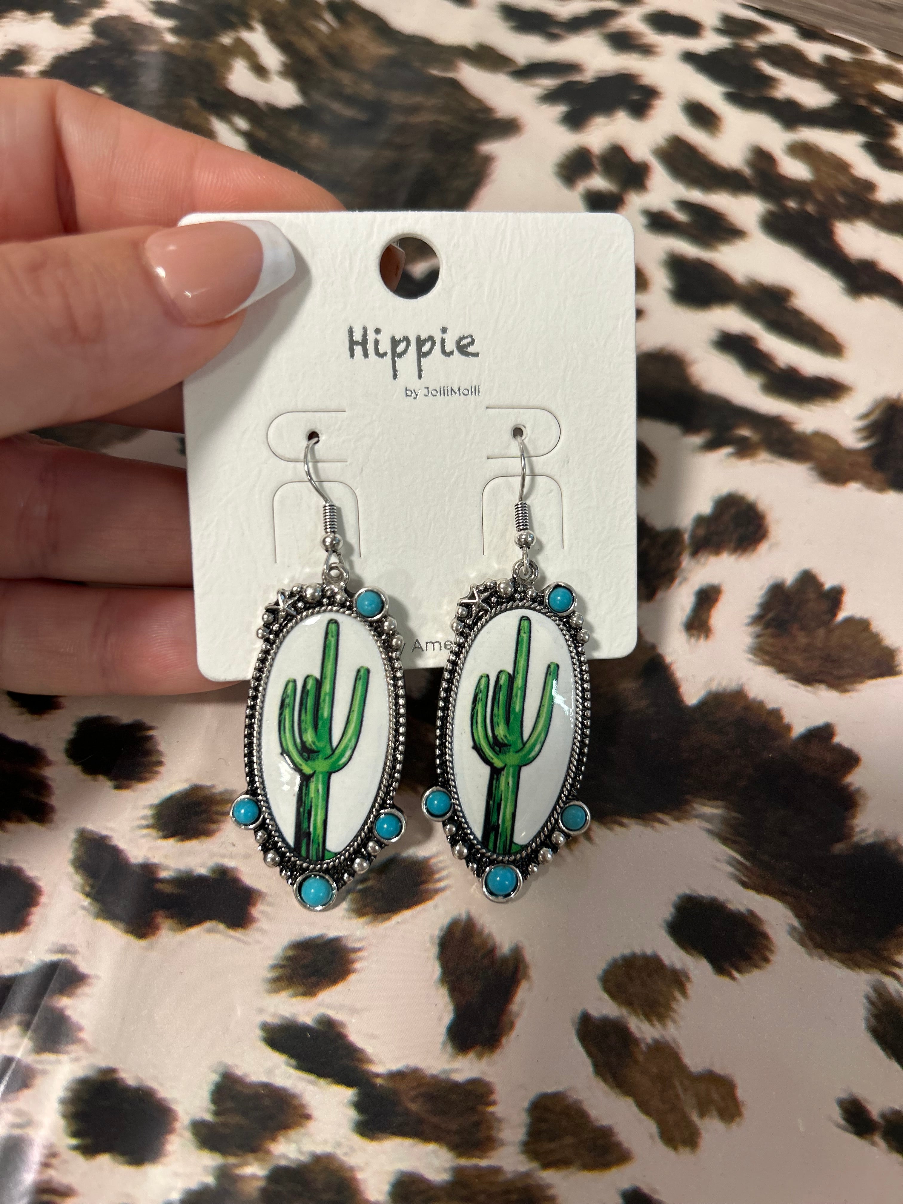 Cactus Print Dangle Earrings