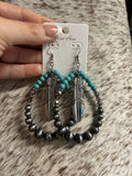 Navajo Style Pearl & Feather Dangle Earrings