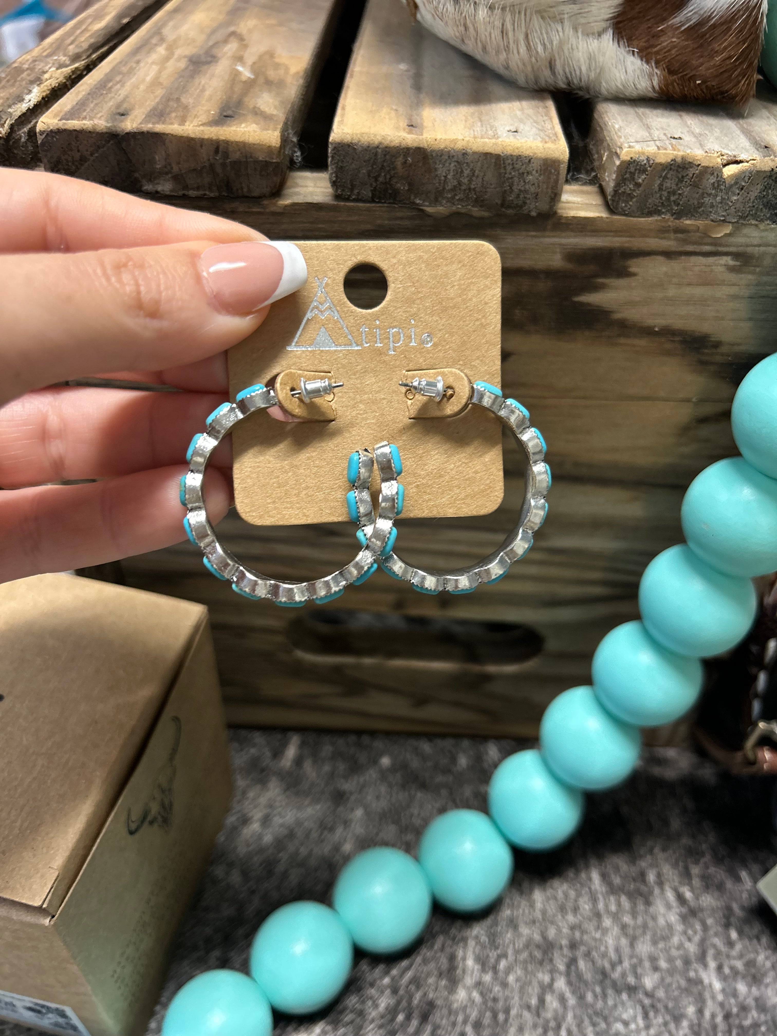 Semi Stone Hoop Earrings