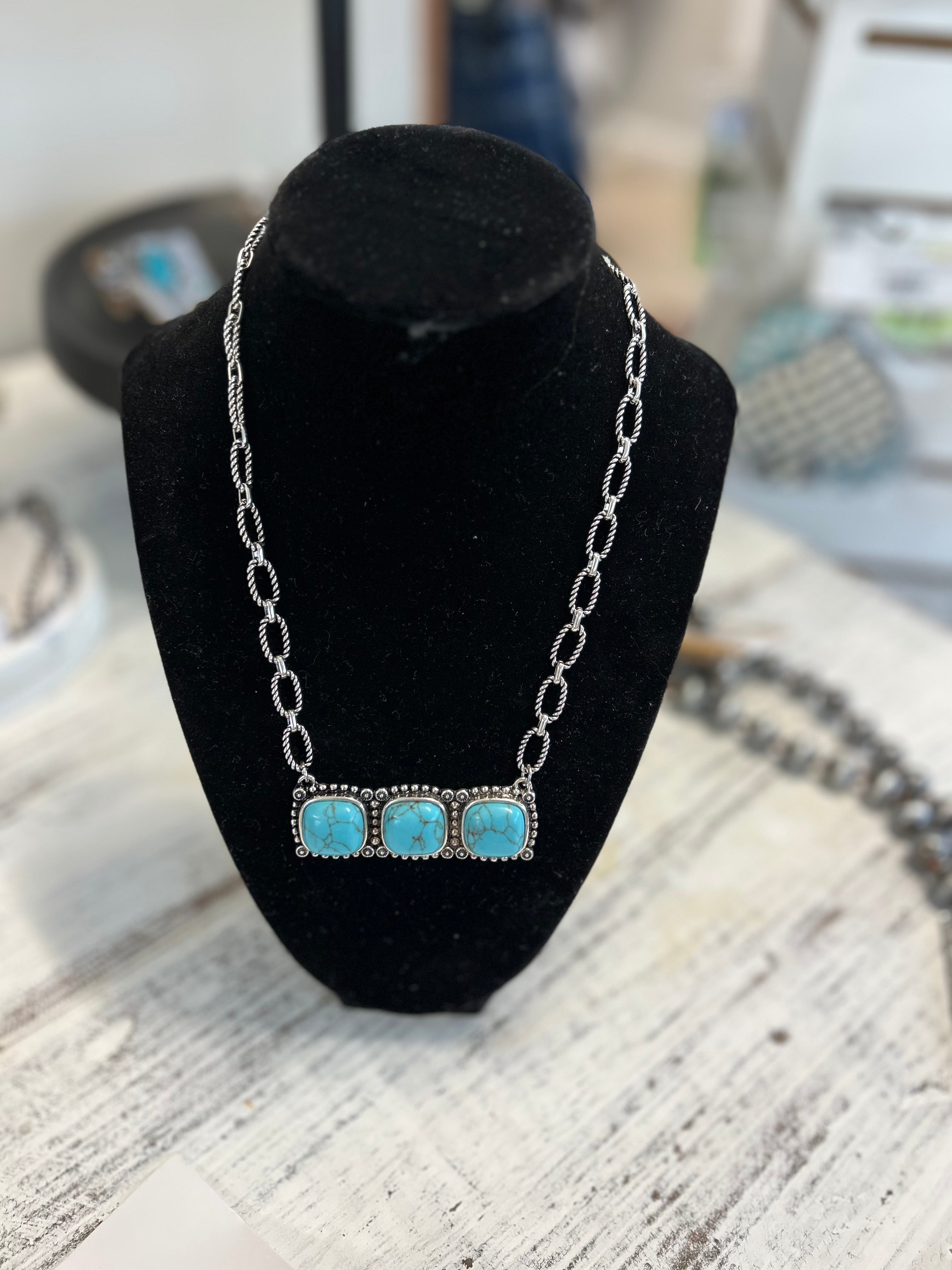 Western Square Stone Bar Necklace