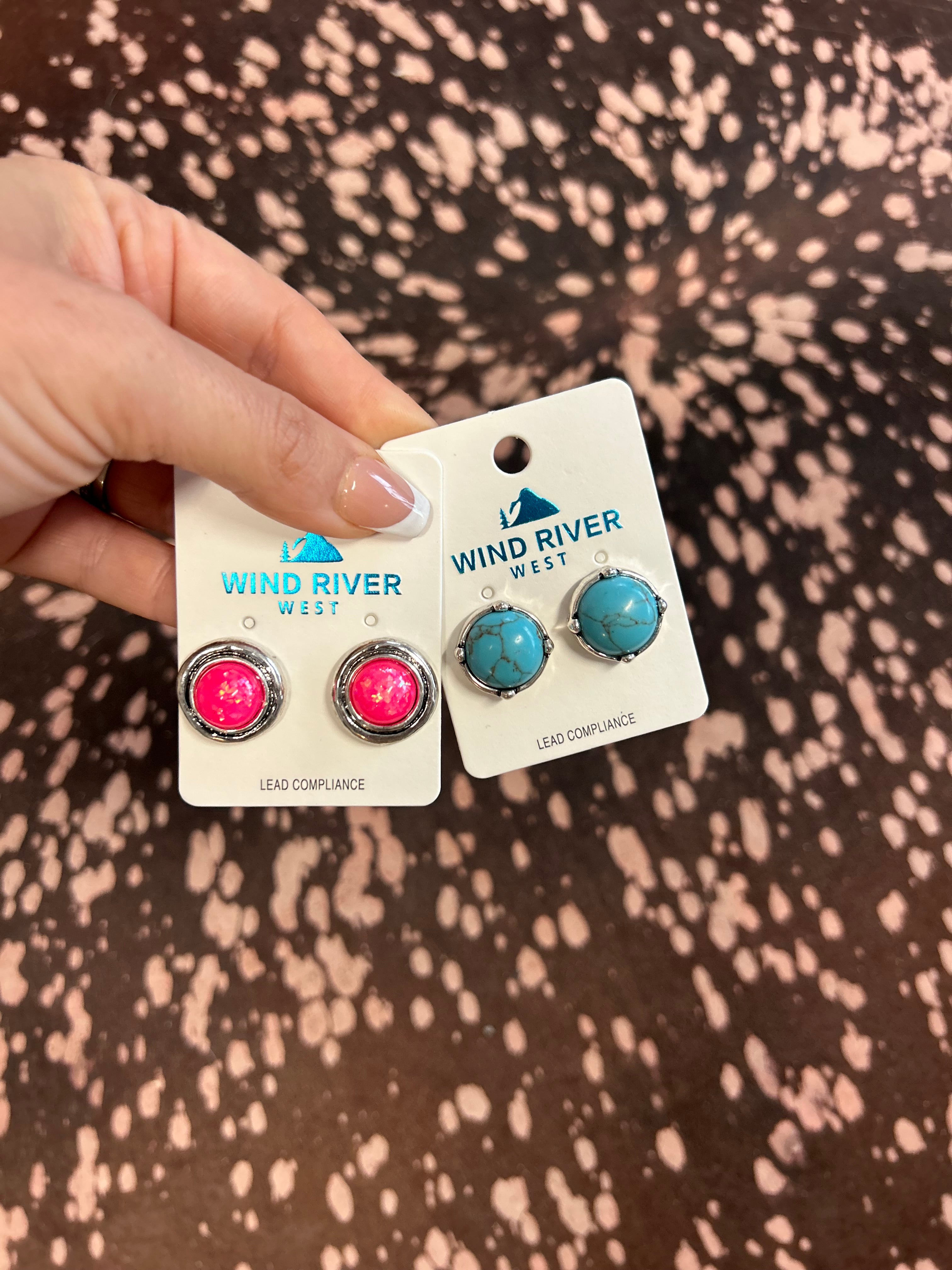 Western Round Stone Stud Earrings