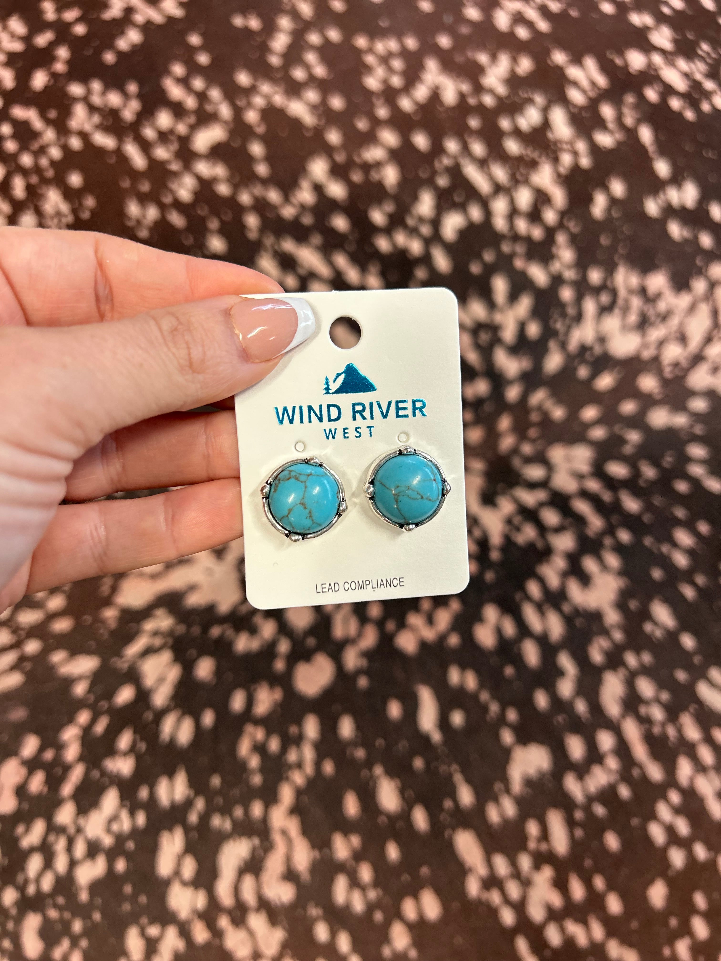 Western Round Stone Stud Earrings