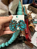Western Concho Stone Stud Earrings