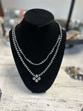 Navajo Style Pearl Flower 2 Layered Necklace