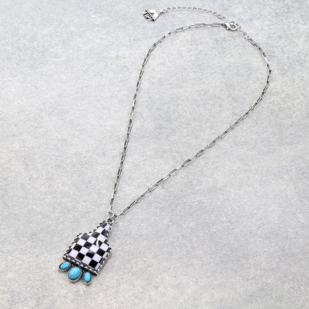 Checker Ear Tag Necklace