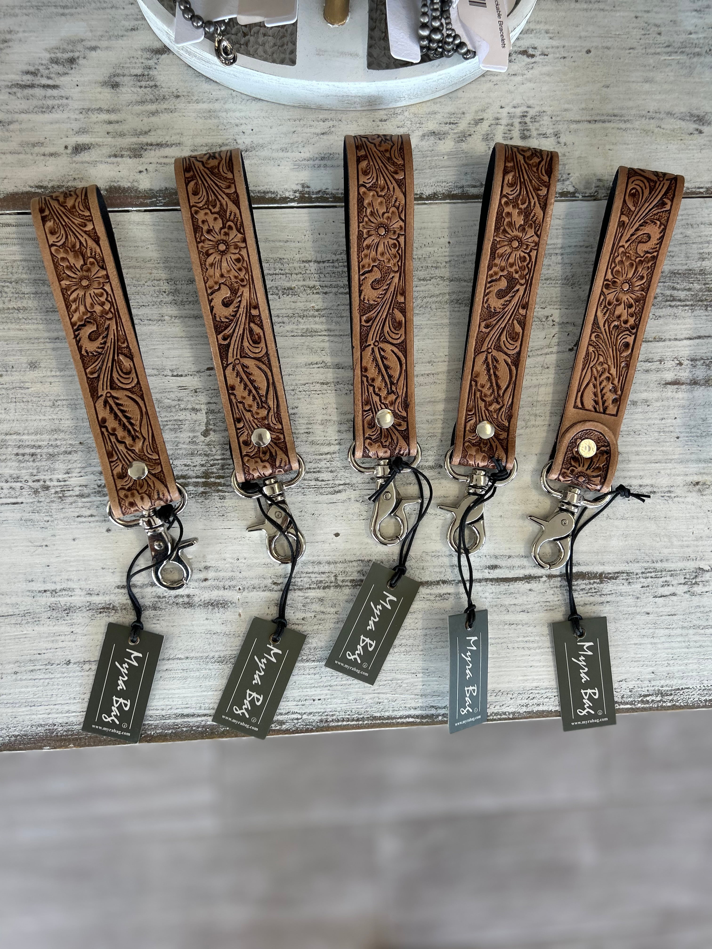 Myra Saddle Bloom Tooled Key Fob