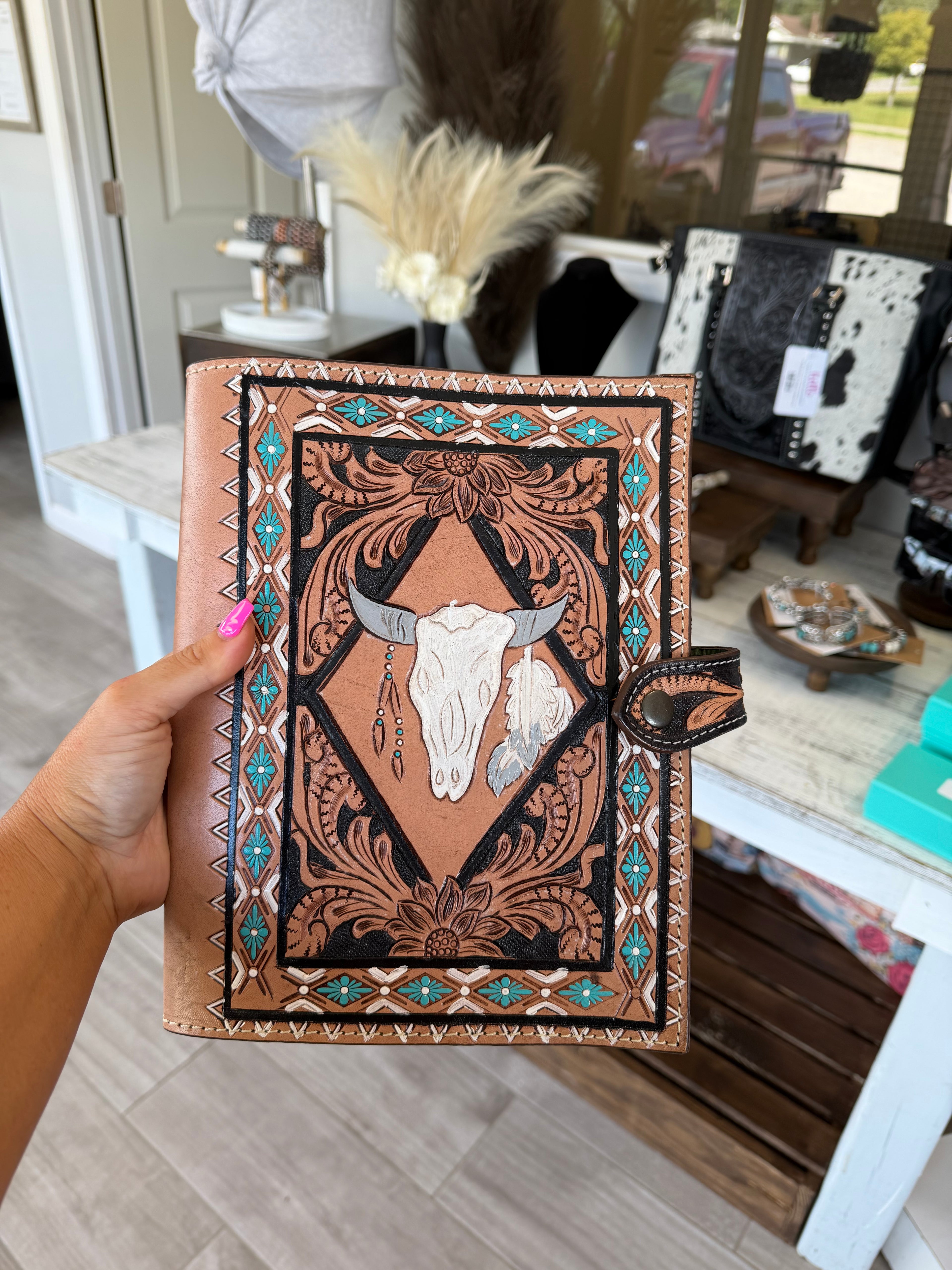 The Turquoise Longhorn Leather Bible Cover
