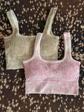 Washed Ribbed Square Neck Bra