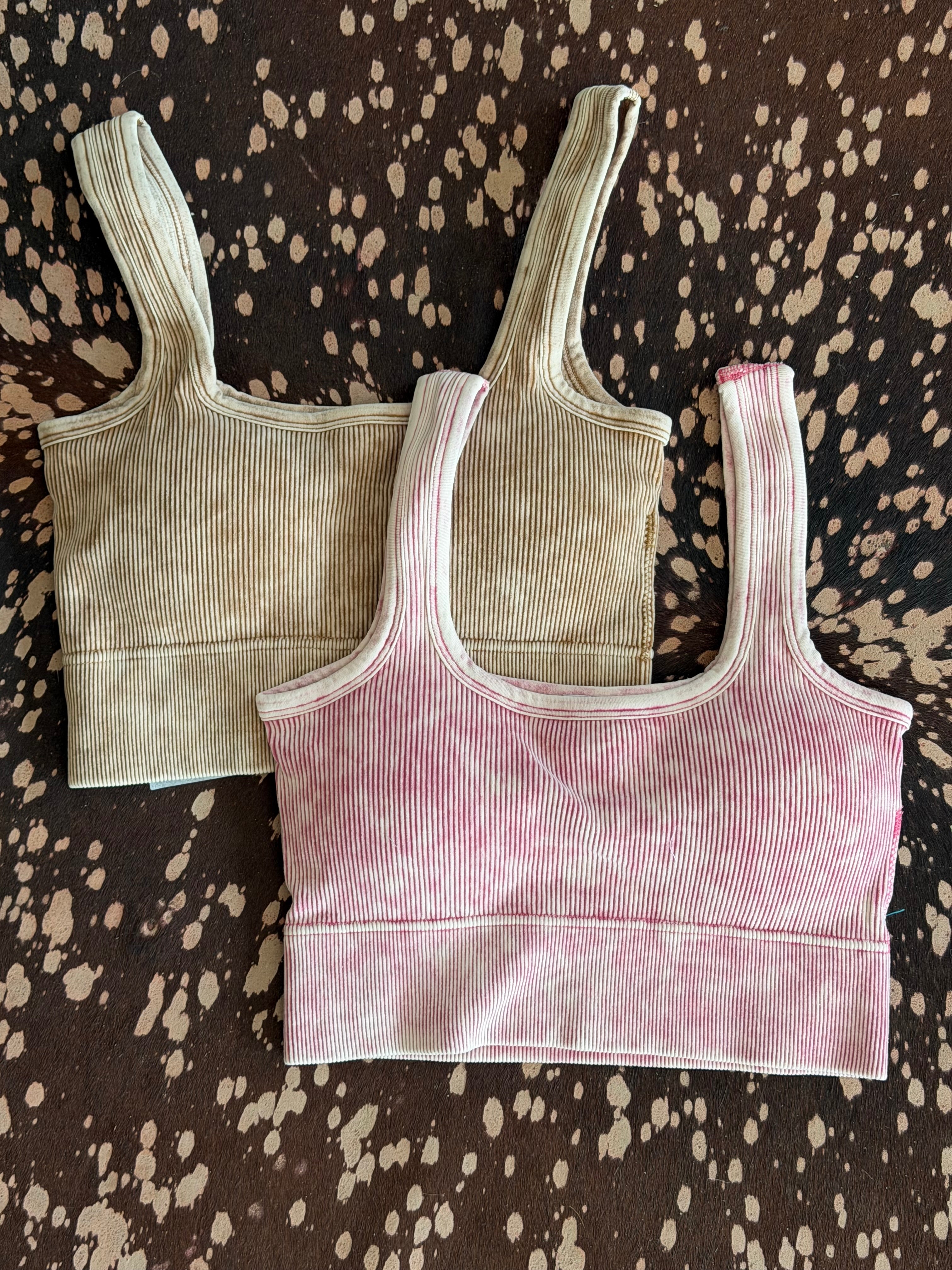 Washed Ribbed Square Neck Bra