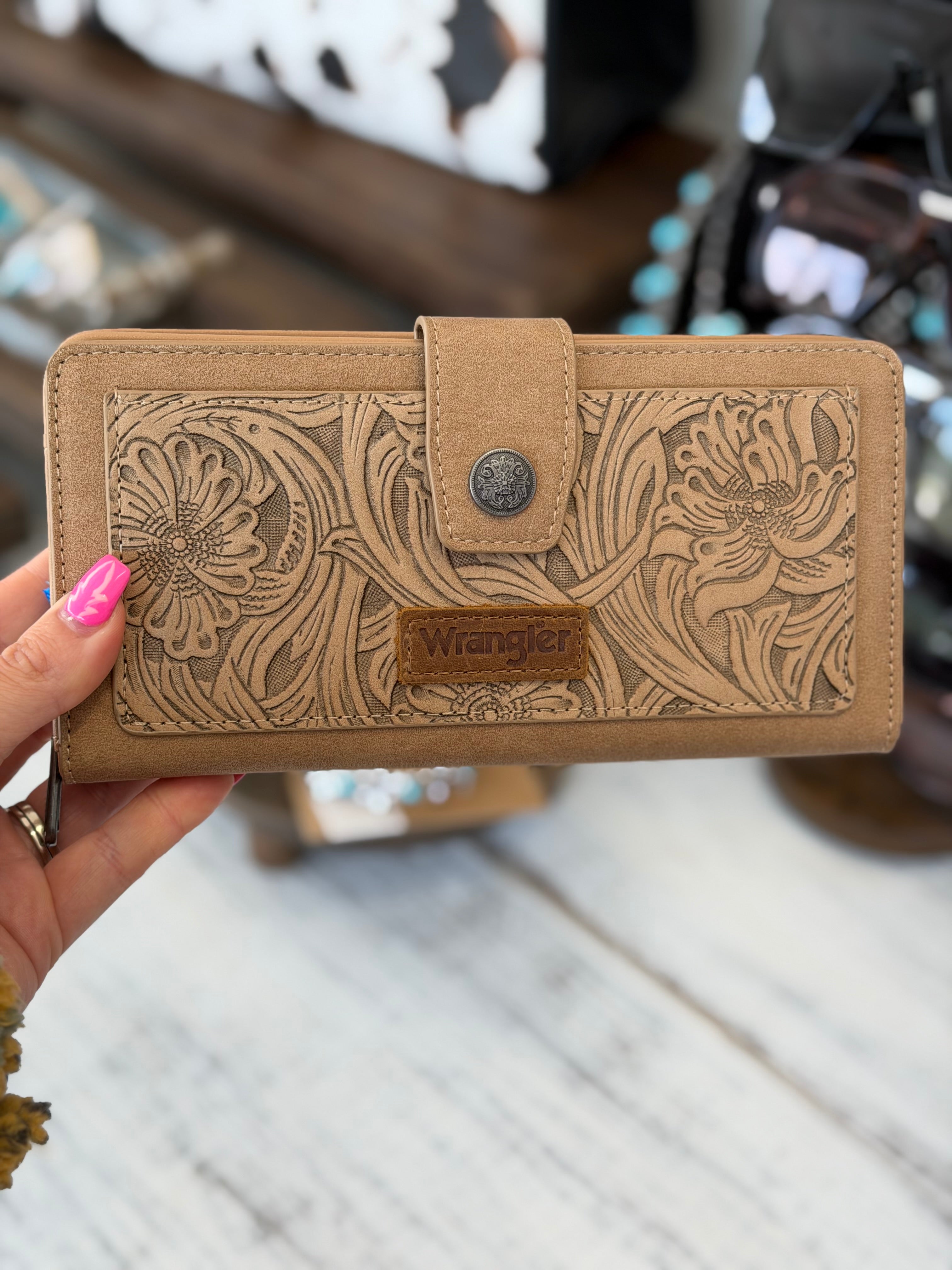 Wrangler Sand Tooled Floral Wallet