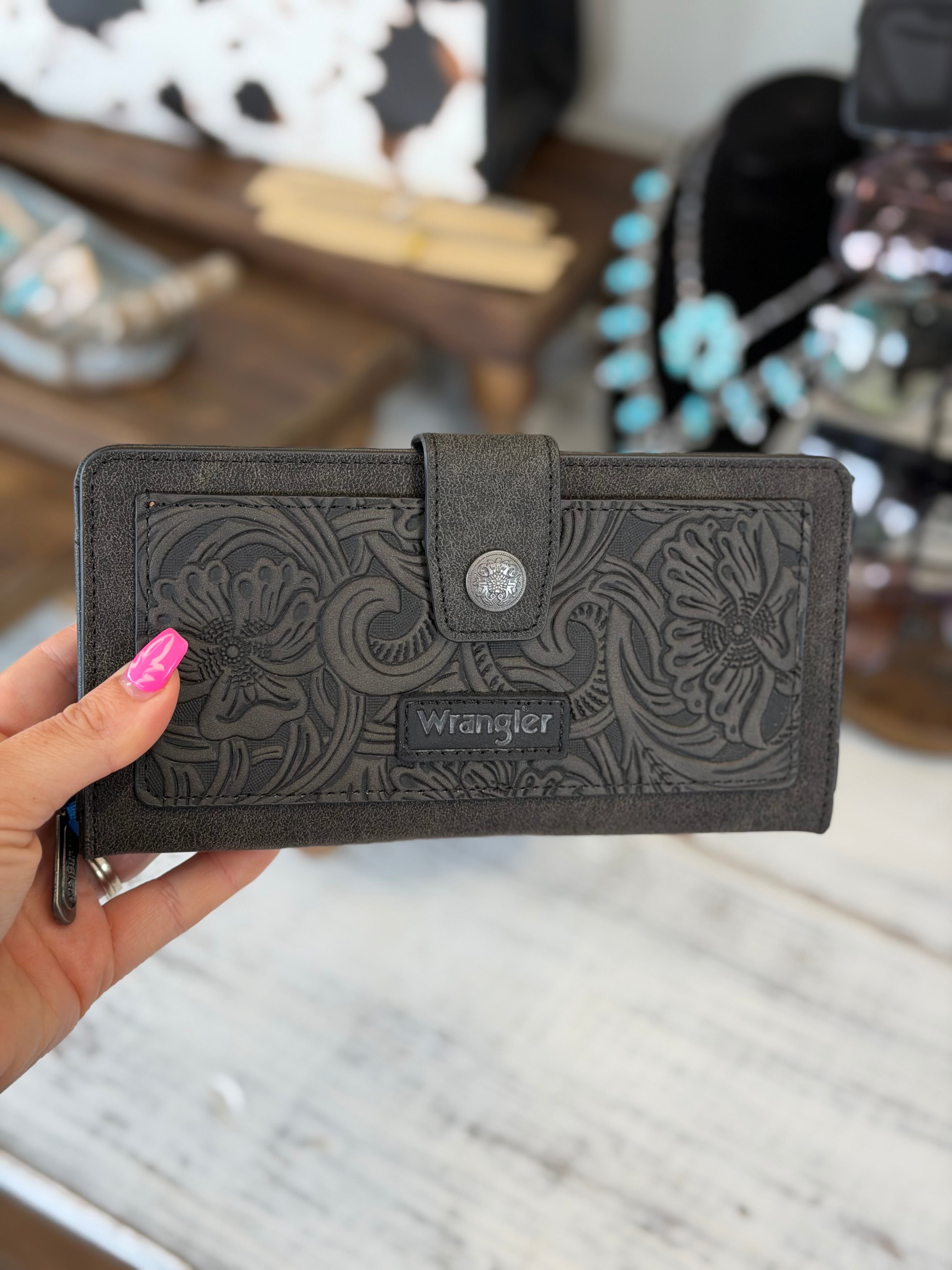 Wrangler Black Rose Tooled Wallet