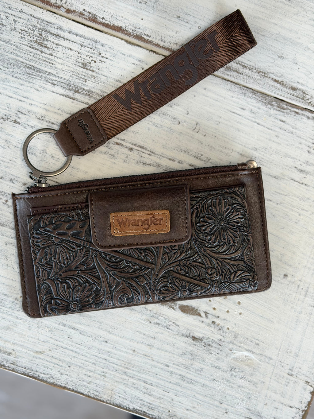 Wrangler Tooled Floral Wristlet Wallet