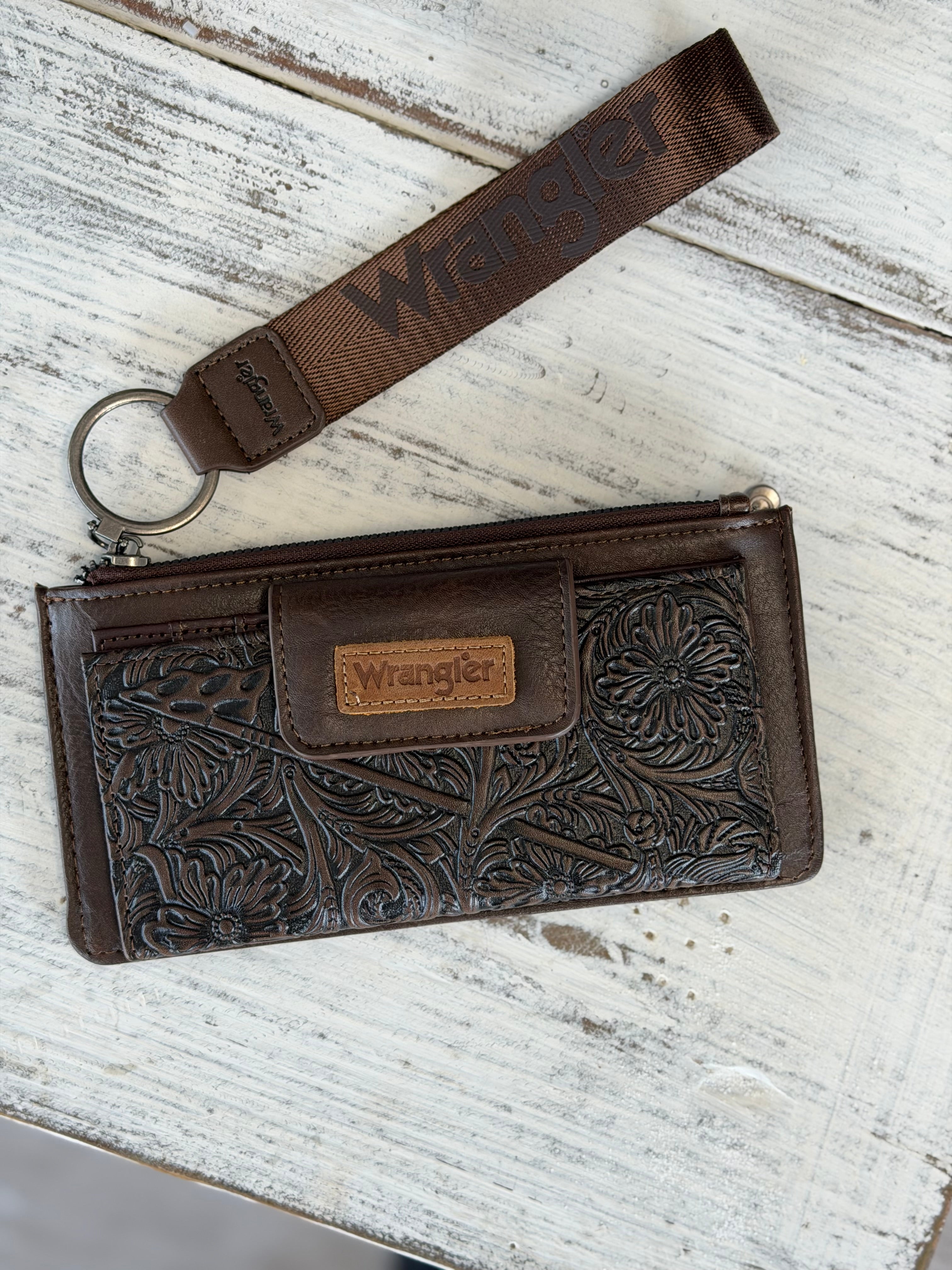 Wrangler Tooled Floral Wristlet Wallet