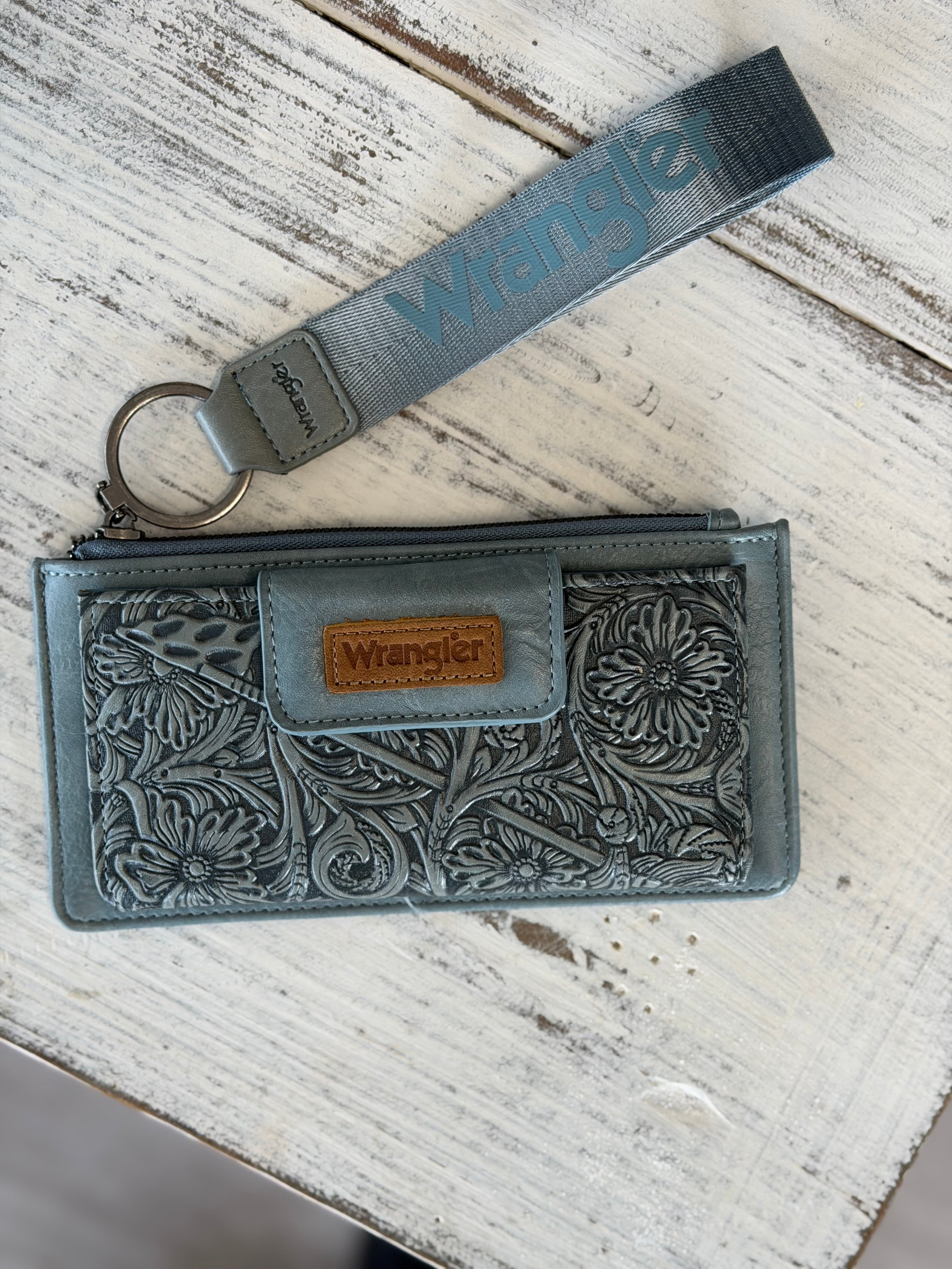 Wrangler Tooled Floral Wristlet Wallet