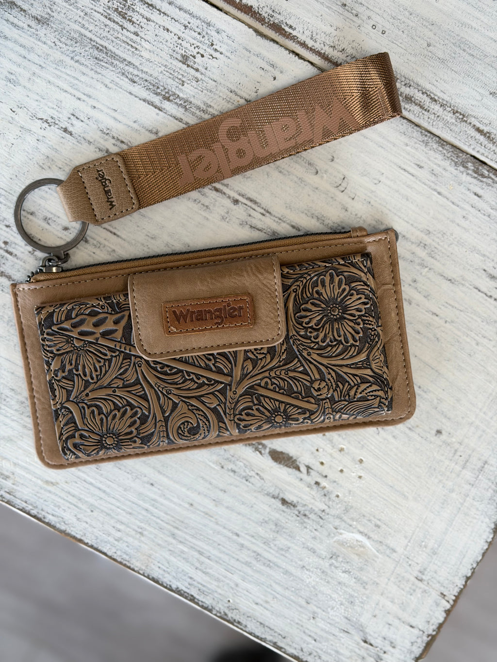 Wrangler Tooled Floral Wristlet Wallet