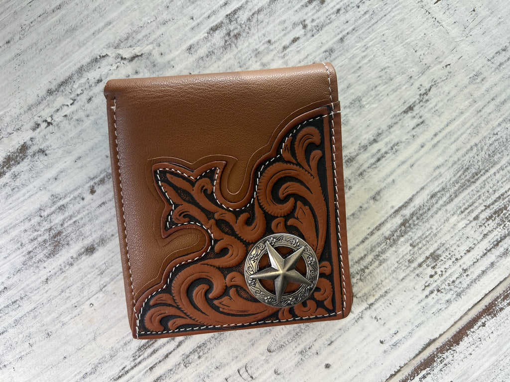 Montana West Lone Star Tooled Bifold Wallet