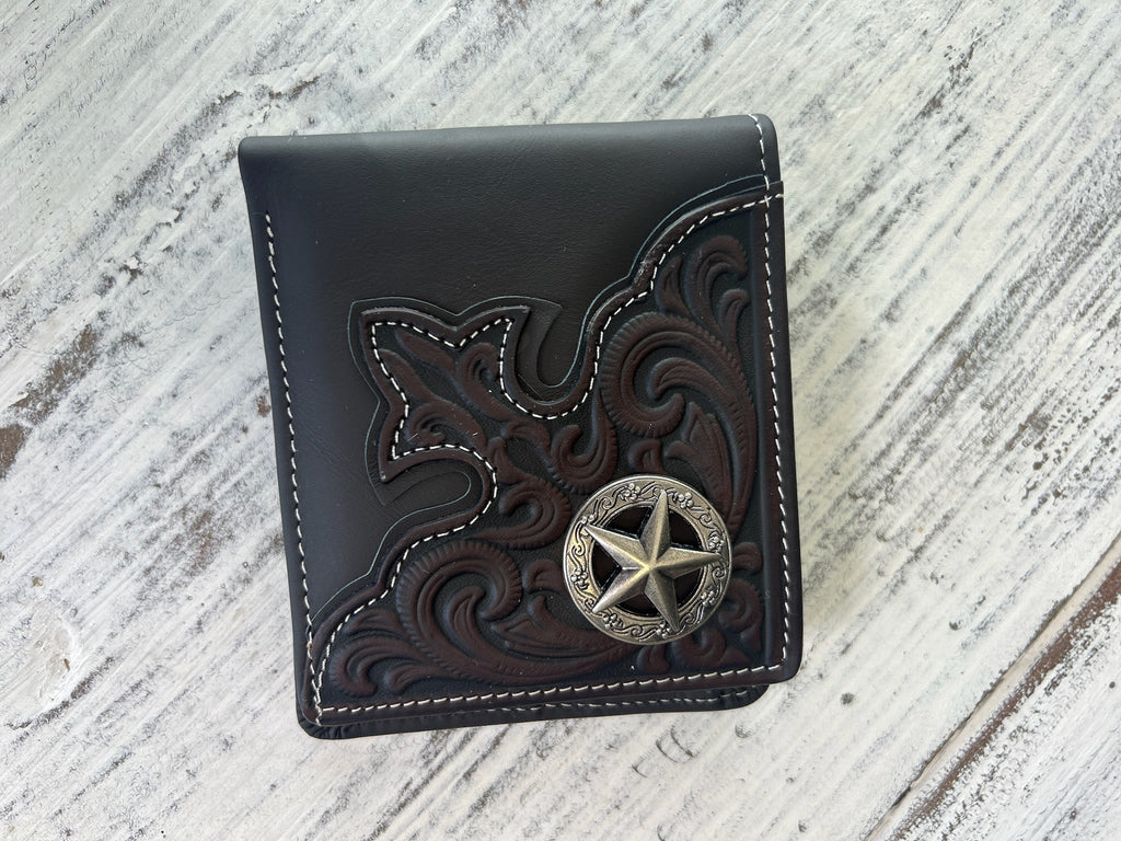 Montana West Lone Star Tooled Bifold Wallet