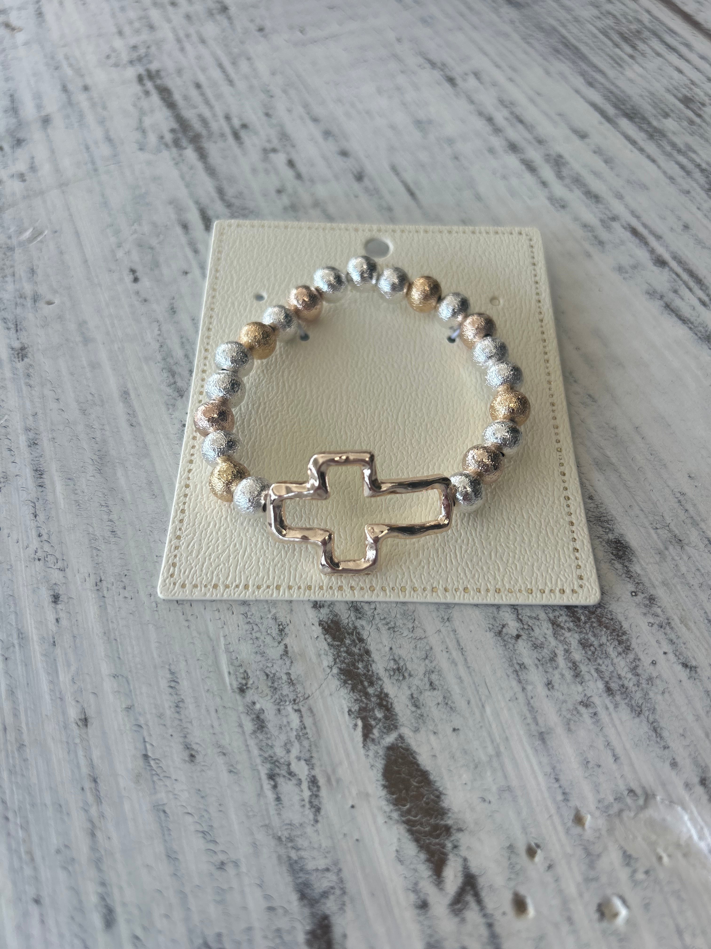 Two-Tone Cross Beaded Bracelet