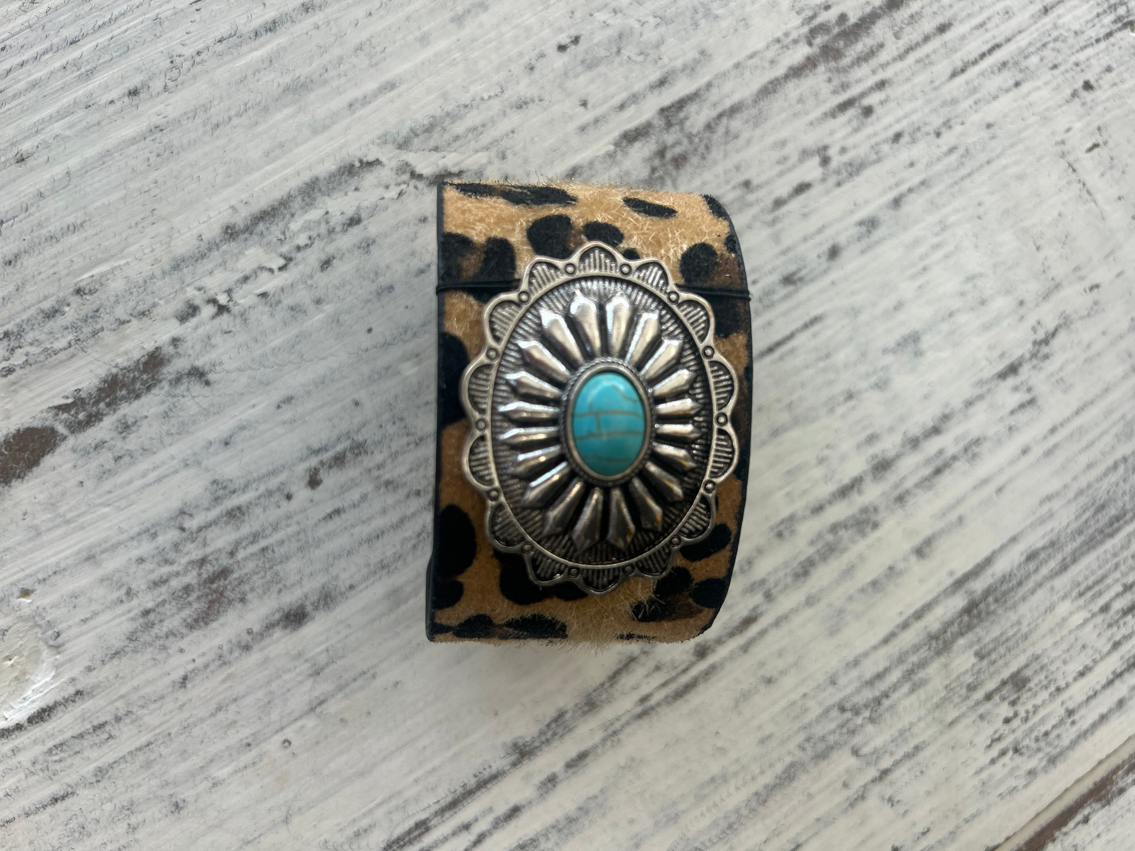 Desert Sun Leopard Turquoise Cuff