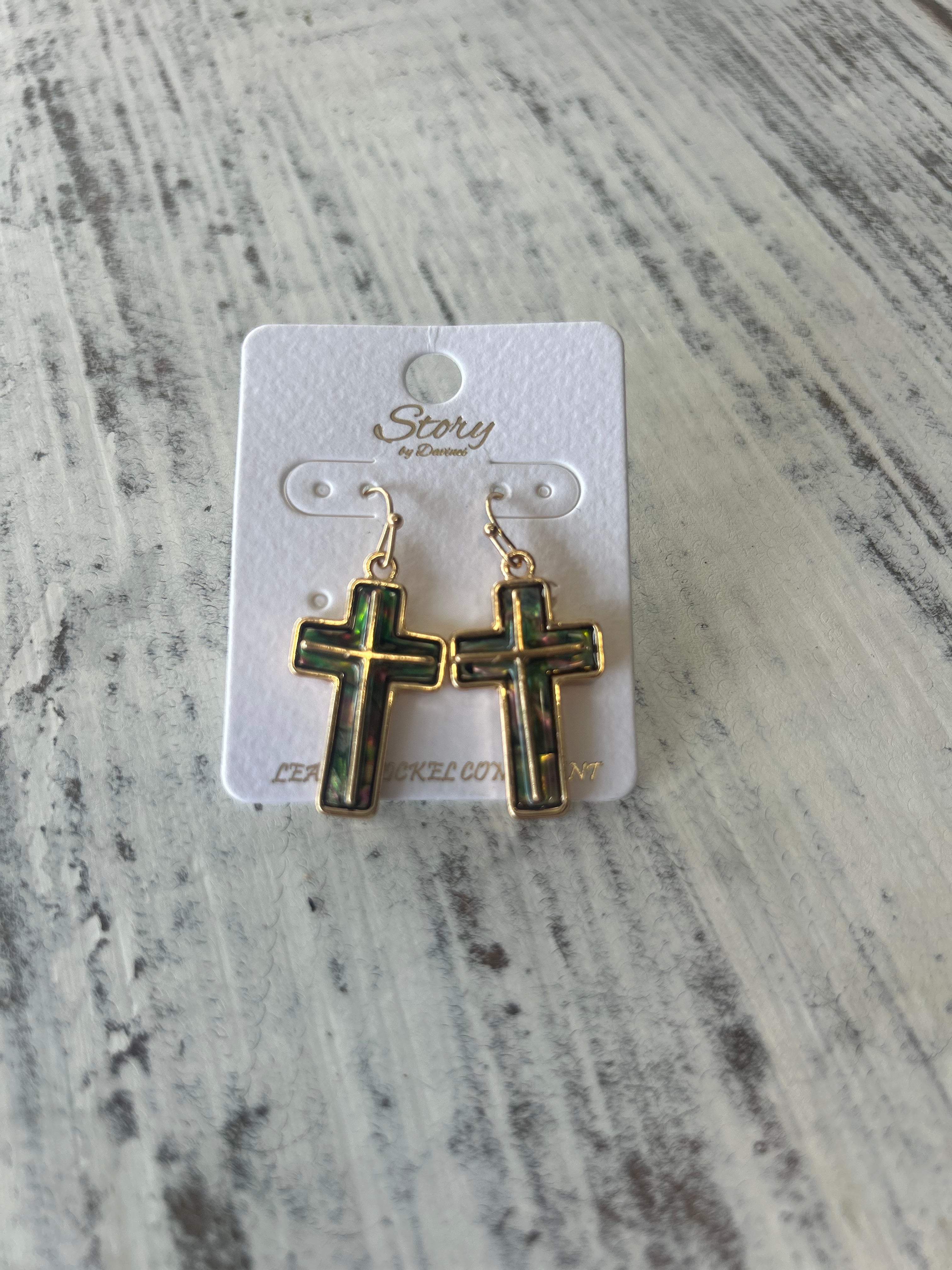 Iridescent Cross Drop Earrings