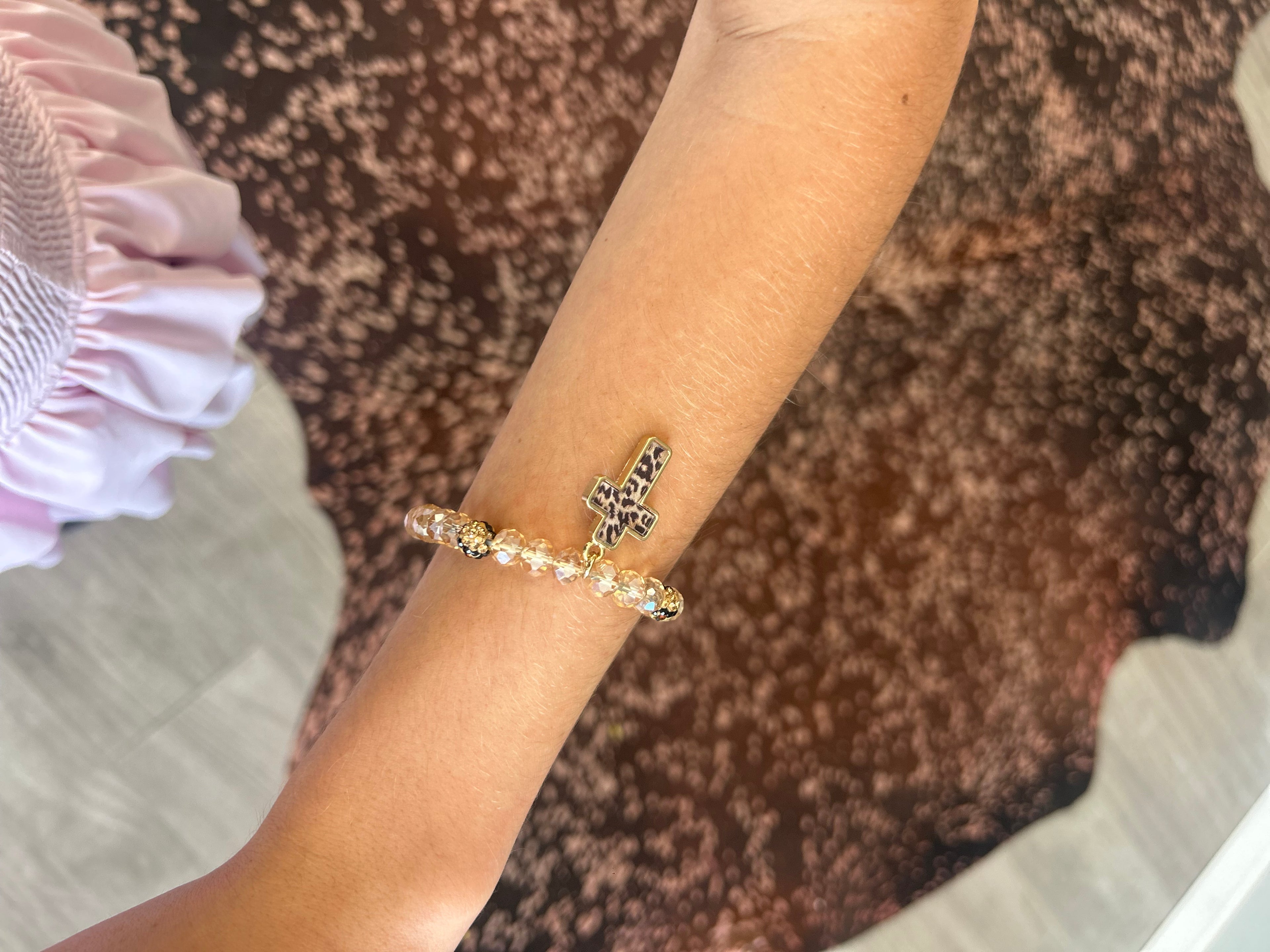 Leopard Cross Beaded Bracelet