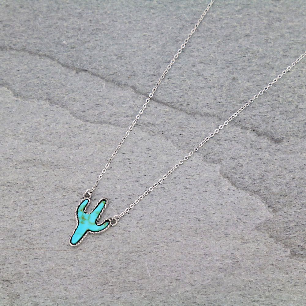 Turquoise Cactus Pendant Necklace