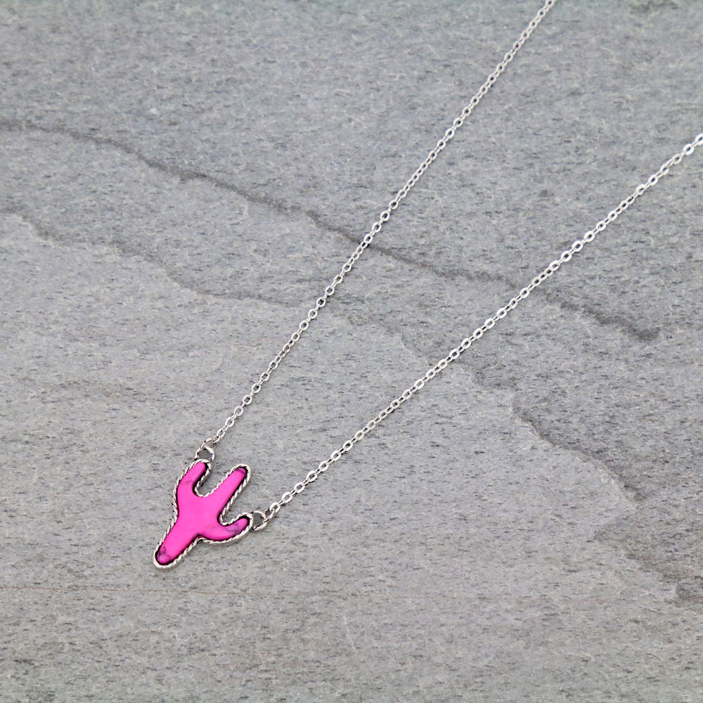 Pink Cactus Pendant Necklace