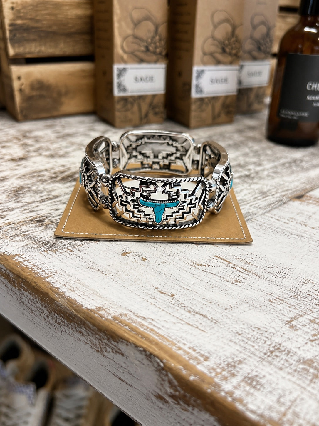 Western Aztec Steer Skull Stretch Bracelet