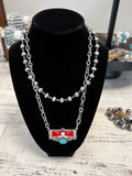 Western Steer Skull Print Layered Necklace
