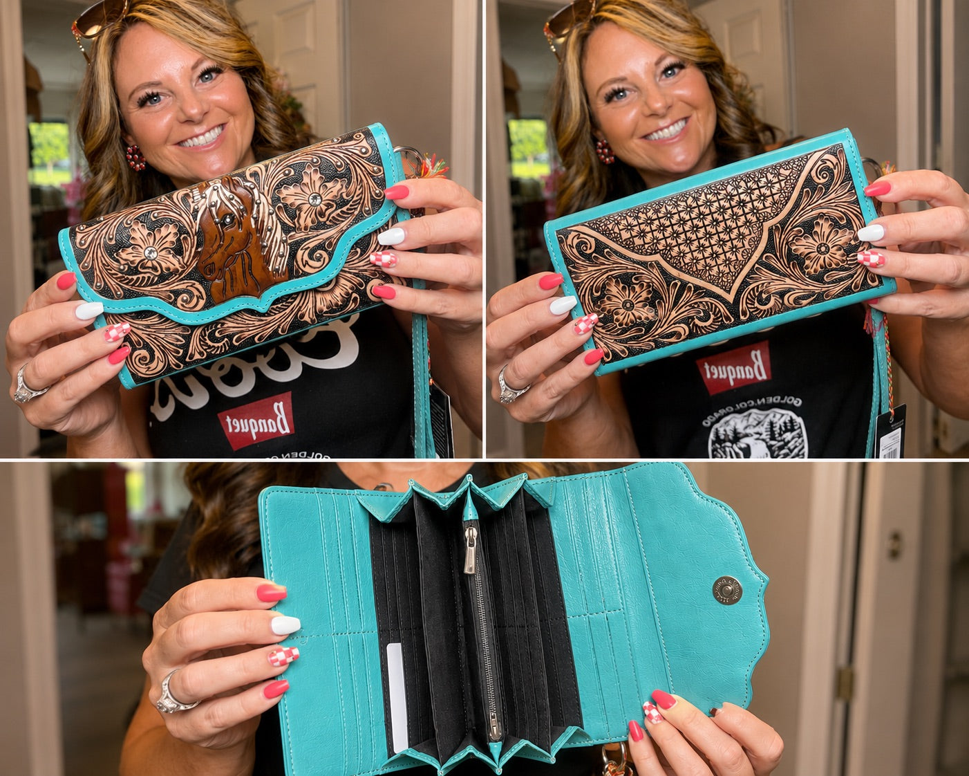 Myra Leather Wallet in Turquoise Pearl