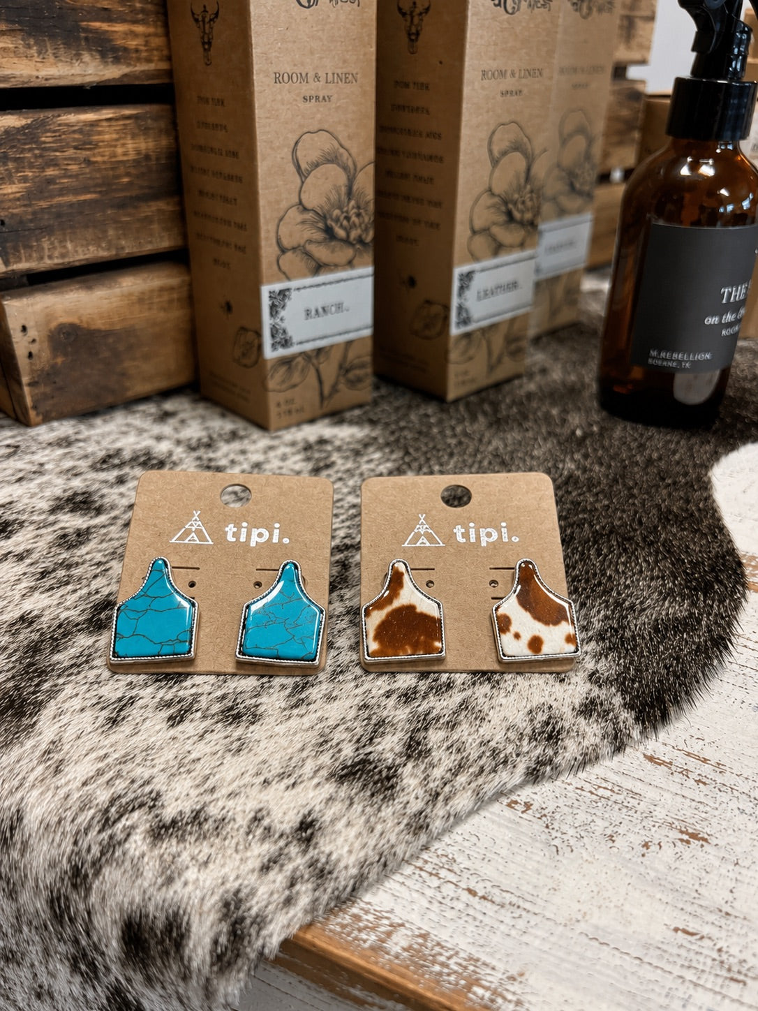 Western Cattle Tag Stone Stud Earrings