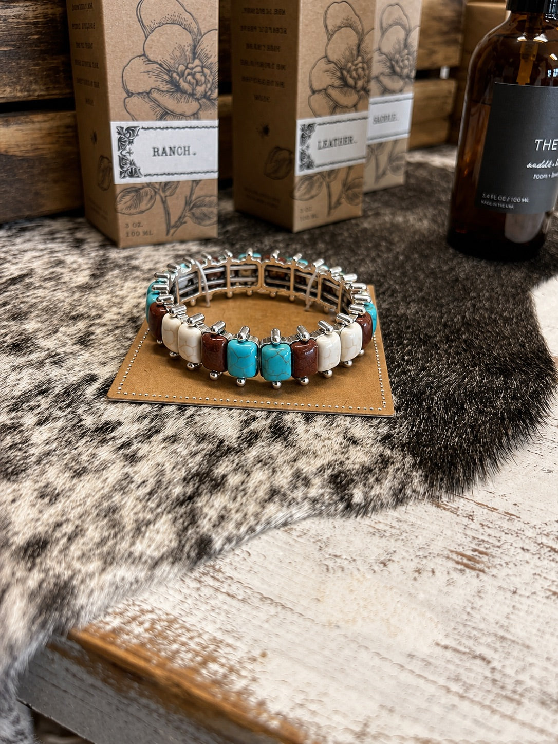 Western Ball TXR Square Stone Stretch Bracelet