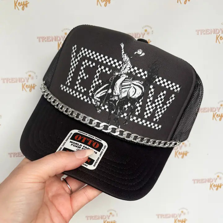 Checkered Yeehaw Graphic Trucker Hat