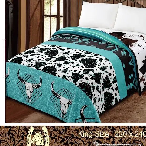 Reversible King Mia Blanket - Turq Cowprint