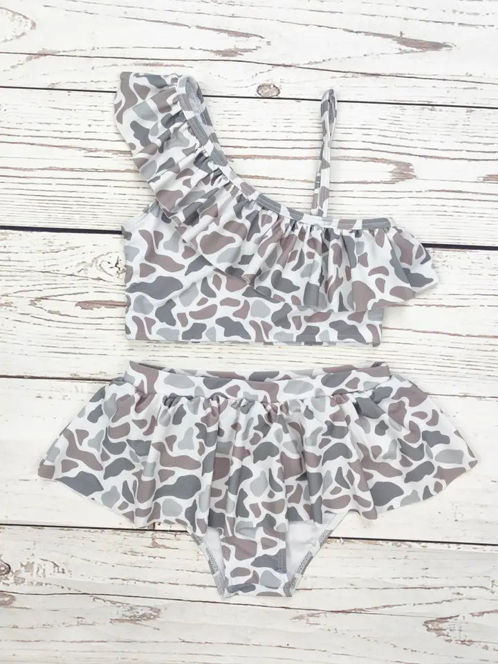Girls Camouflage Ruffle Swimsuit