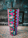 Purple Vintage Geo Flip Lid 40oz Tumbler