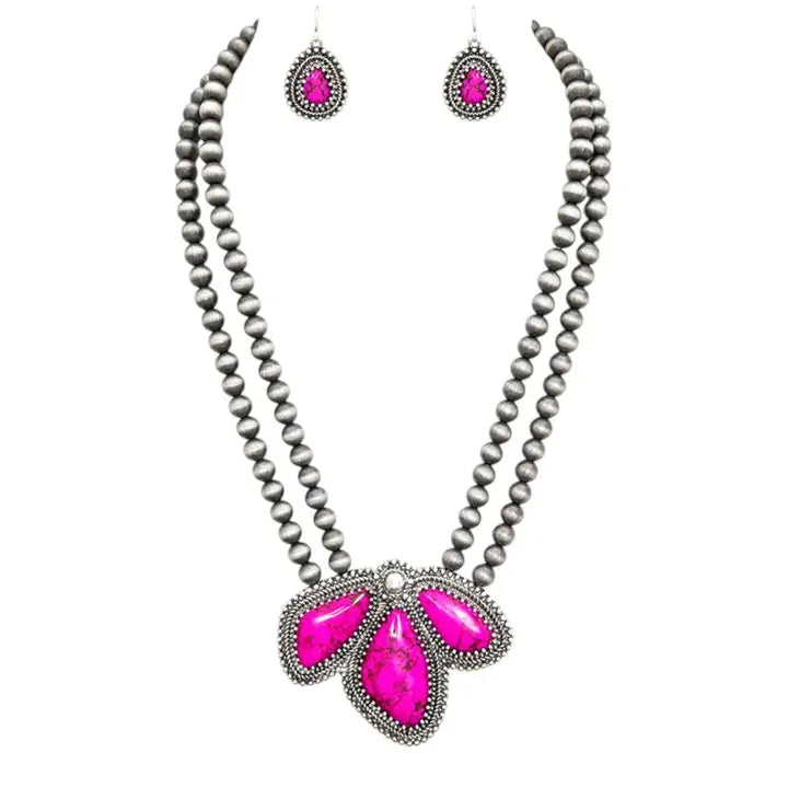 Pink Petal Squash Blossom Necklace Set