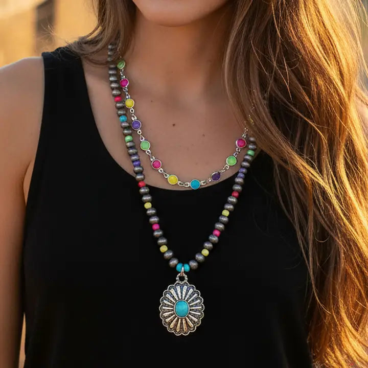 Confetti Cowgirl Squash Blossom Necklace