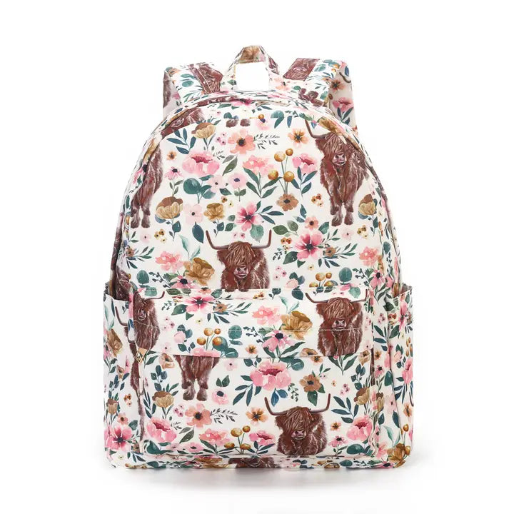 Highland Brown Cow Flowers Backpack