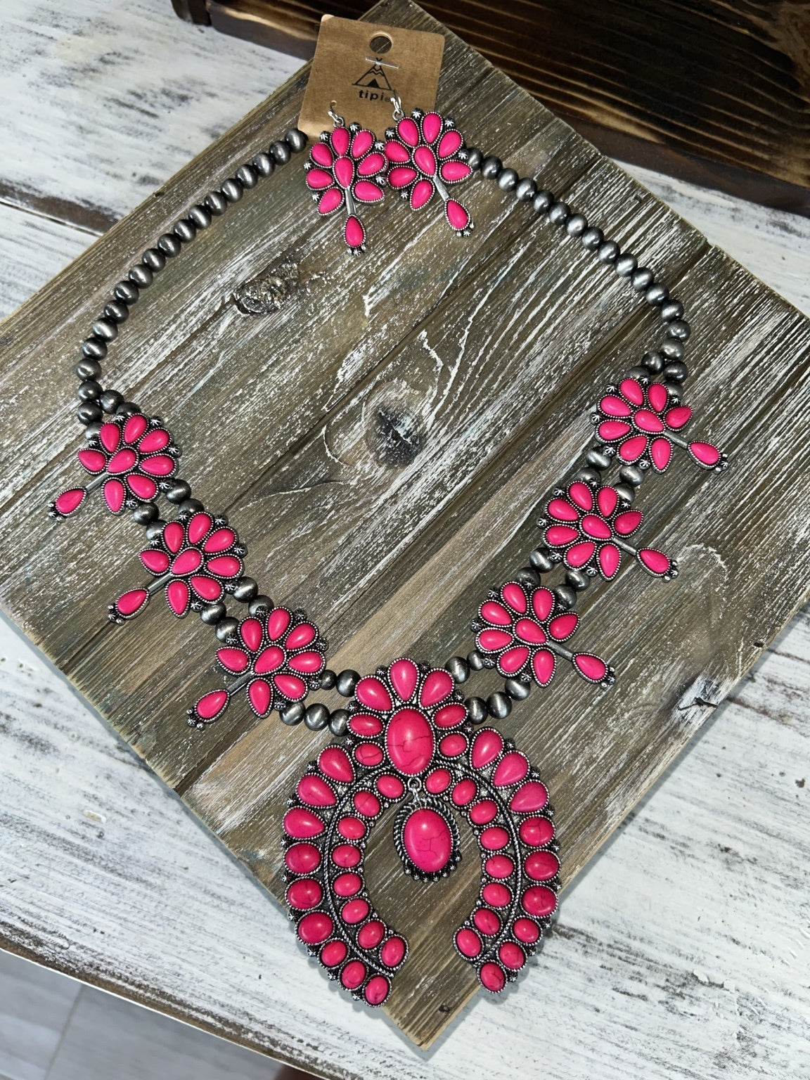 Hot Pink Squash Blossom Necklace Set