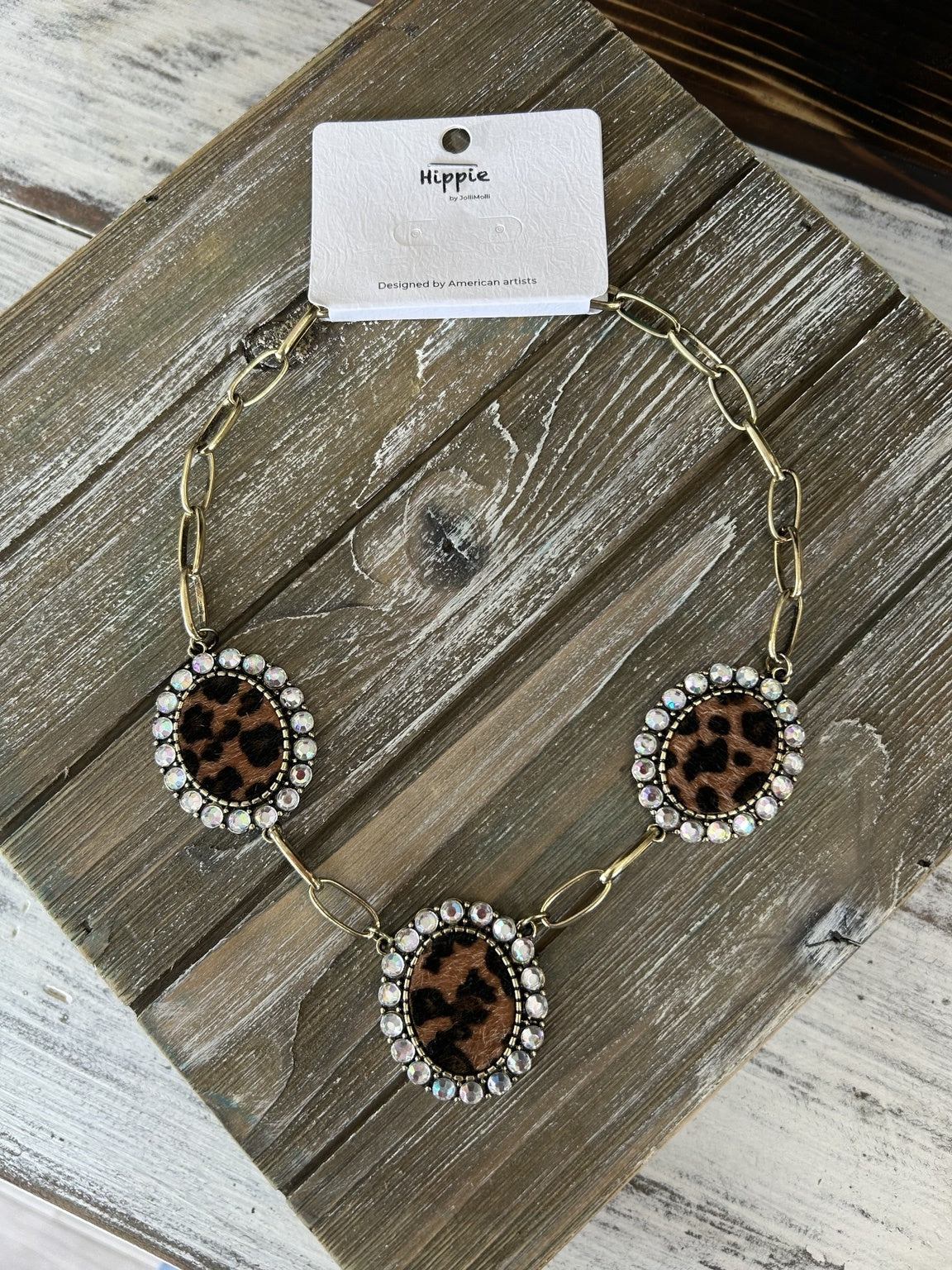 Western Leopard 3 Conchos Necklace